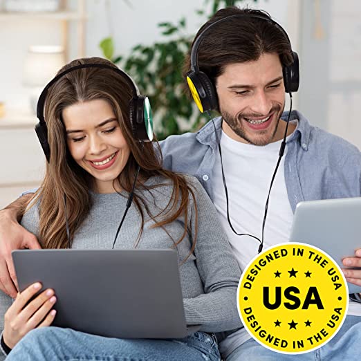 Premium Classroom Headphone & Mic Set by Sonitum- 3.5mm Jack Stereo Sound Earphones with Microphone & Soft Swivel On Ear Pads- Perfect for E-Learning, Meetings, Calls - Bulk Pack of 5 (Colorful)