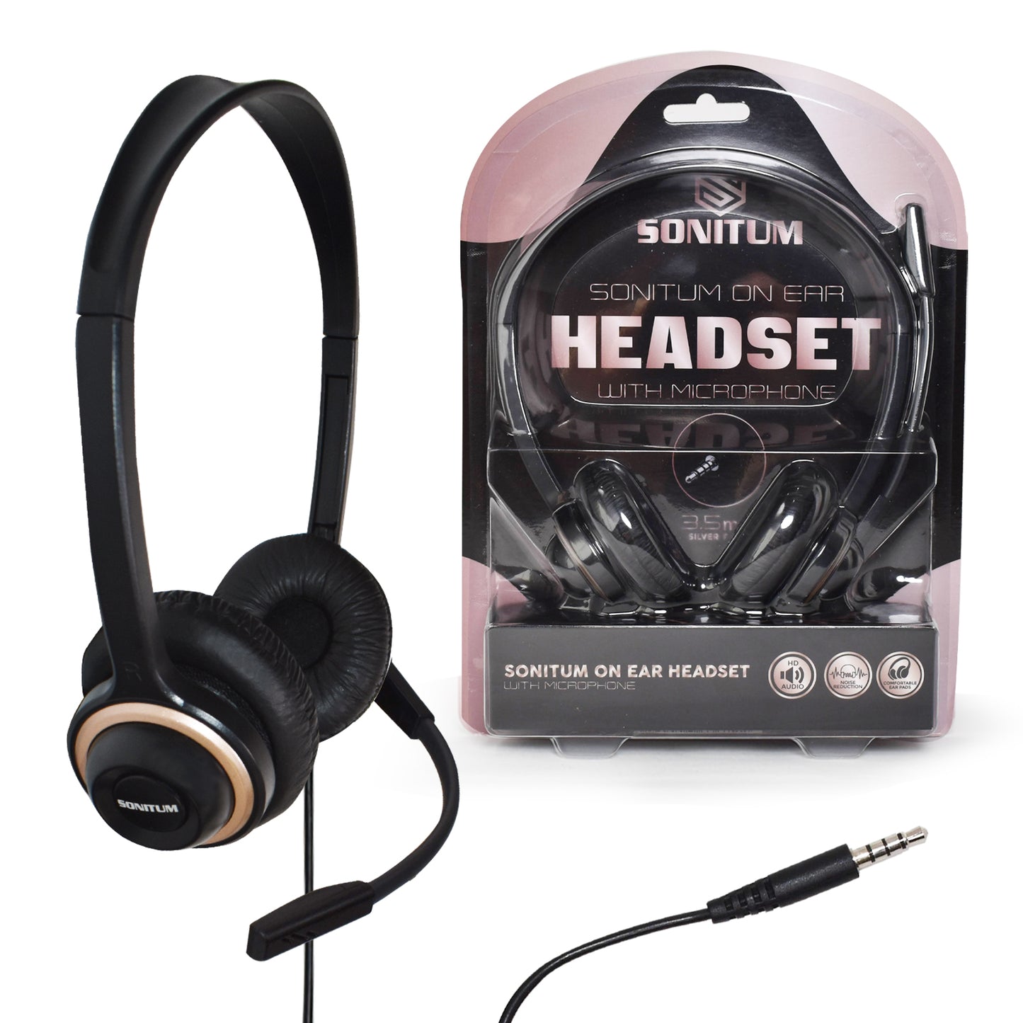 Premium Classroom Headphone & Mic Set by Sonitum- 3.5mm Jack Stereo Sound Earphones with Microphone & Soft Swivel On Ear Pads- Perfect for E-Learning, Meetings, Calls - Bulk Pack of 5 (Black)