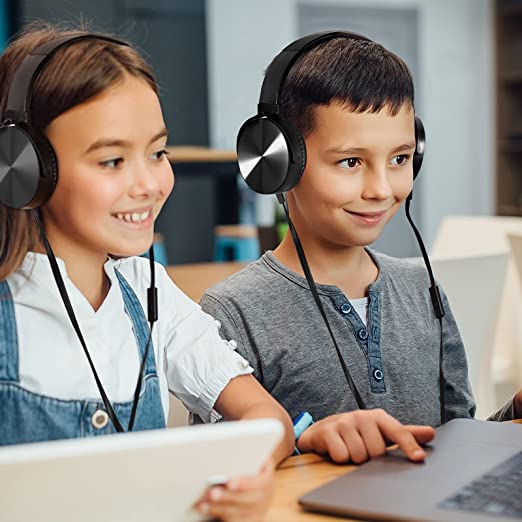 Premium Classroom Headphone & Mic Set by Sonitum- 3.5mm Jack Stereo Sound Earphones with Microphone & Soft Swivel On Ear Pads- Perfect for E-Learning, Meetings, Calls - Bulk Pack of 5 (Black)