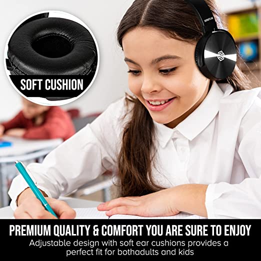 Classroom Headphones-Bulk 10-Pack, Student On Ear Comfy Swivel Earphones for Library, School, Airplane, Kids-for Online Learning and Travel, HQ Stereo Sound 3.5mm Jack (Black with Microphone)