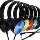 Premium Classroom Headphone & Mic Set by Sonitum- 3.5mm Jack Stereo Sound Earphones with Microphone & Soft Swivel On Ear Pads- Perfect for E-Learning, Meetings, Calls - Bulk Pack of 5 (Colorful)
