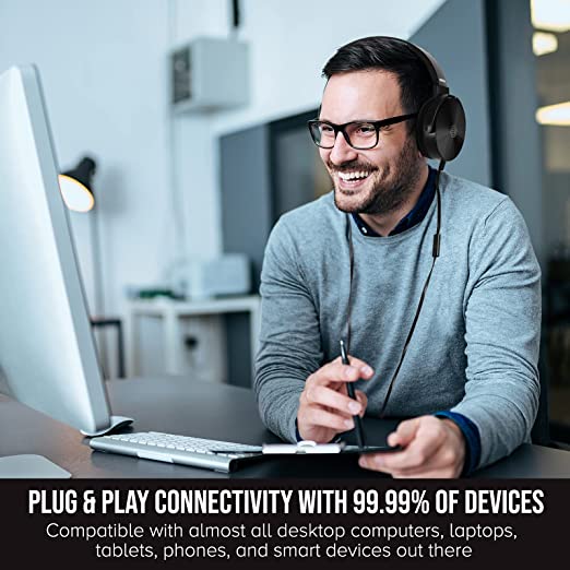 Premium Classroom Headphone & Mic Set by Sonitum- 3.5mm Jack Stereo Sound Earphones with Microphone & Soft Swivel On Ear Pads- Perfect for E-Learning, Meetings, Calls - Bulk Pack of 5 (Black)
