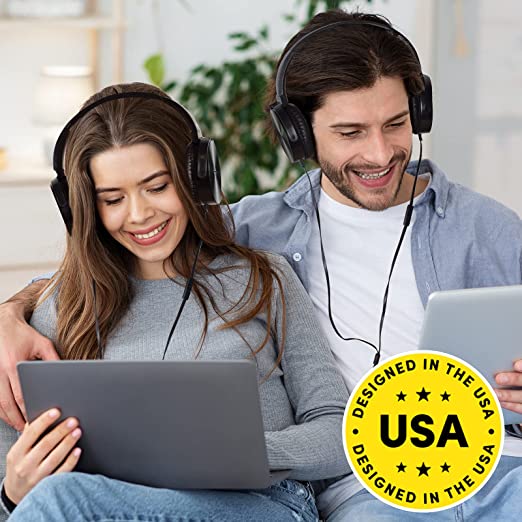Premium Classroom Headphone & Mic Set by Sonitum- 3.5mm Jack Stereo Sound Earphones with Microphone & Soft Swivel On Ear Pads- Perfect for E-Learning, Meetings, Calls - Bulk Pack of 5 (Black)